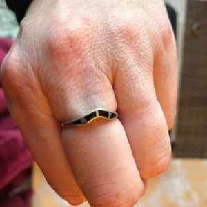 Black Onyx V shaped Sterling Silver Ring